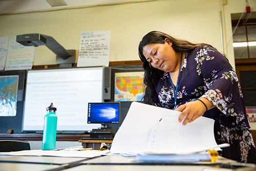 Carol in her classroom